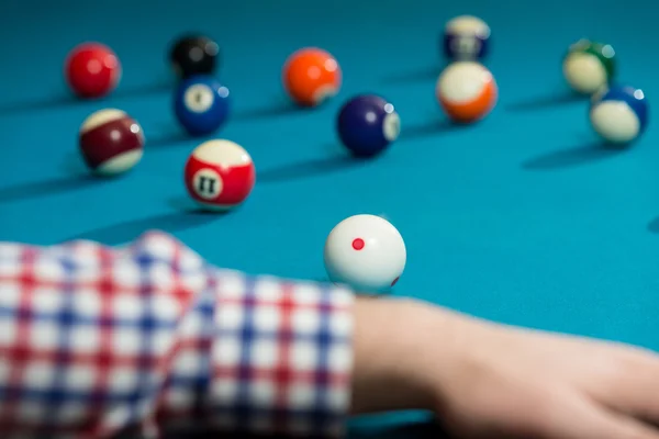 Man Lining To Hit Ball On Pool Table — Stock Photo, Image