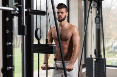 Yakışıklı adam triceps spor yapıyor
