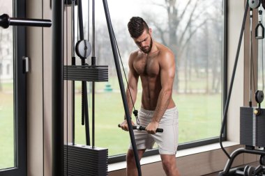 Yakışıklı adam triceps spor yapıyor