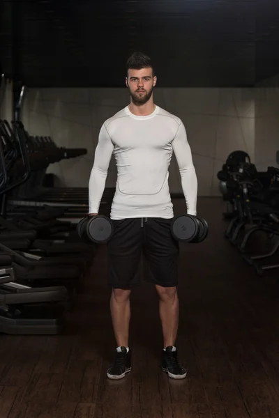 Male Athlete Doing Heavy Weight Exercise For Biceps — Stock Photo, Image