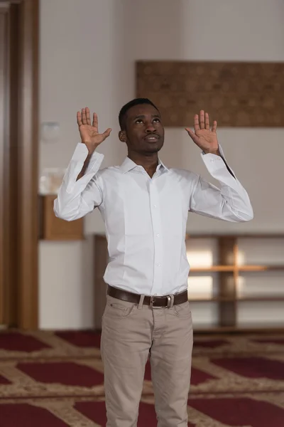 Young African Guy Praying In Mosque — Stock Photo, Image