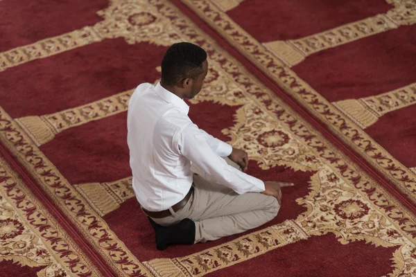 Young African Guy Praying In Mosque — Stock Photo, Image