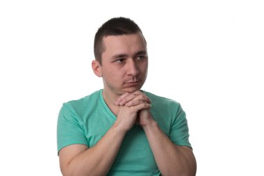 adam beyaz zemin üzerinde izole düşünme