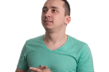 adam beyaz zemin üzerinde izole düşünme