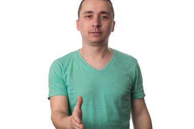 El için el sıkışma - beyaz arka plan veren adam