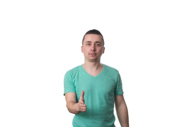 El için el sıkışma - beyaz arka plan veren adam