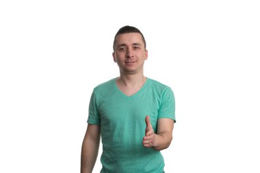 El için el sıkışma - beyaz arka plan veren adam