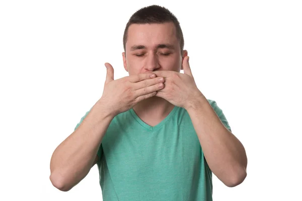 Man Covering With Hands His Mouth — Stock Photo, Image