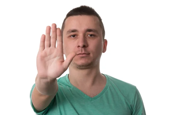 Homme faisant un symbole d'arrêt - fond blanc — Photo