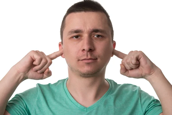 Handsome Guy Closing Ears With His Fingers — Stock Photo, Image