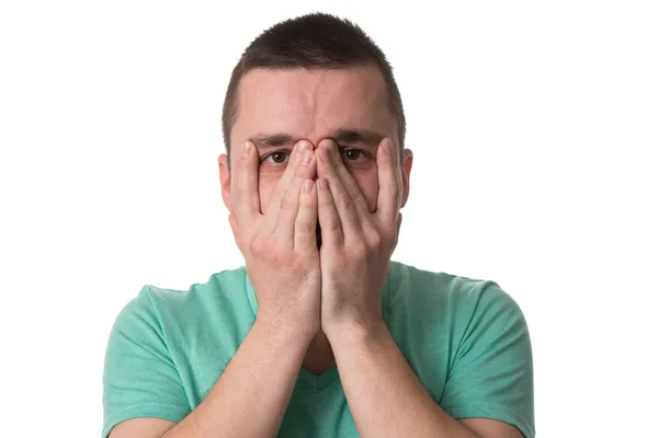 Stressed Man Covers His Face With Hands — Stock Photo, Image