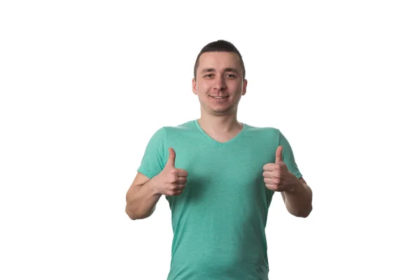 Man Shows His Fingers Up On White Background — Stock Photo, Image