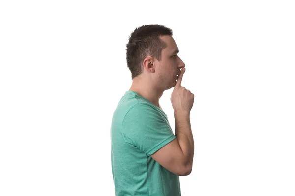 Man Showing Gesture Of Shh On White Background — Stock Photo, Image