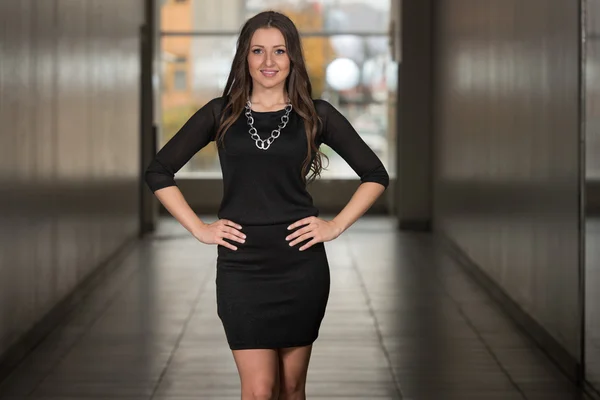 Fashion Model Wearing Black Dress — Stock Photo, Image