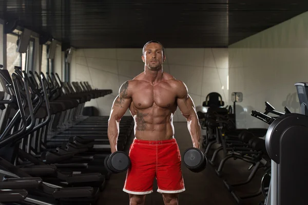 Bodybuilder Exercising Biceps With Dumbbells — Stock Photo, Image