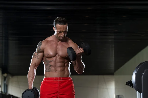 Bodybuilder Exercising Biceps With Dumbbells — Stock Photo, Image