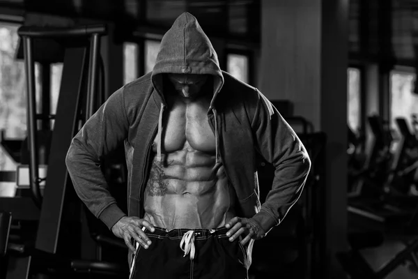 Mature Man In Hoodie Showing His Six Pack — Stock Photo, Image