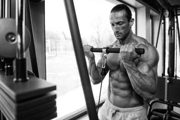 Bodybuilder Doing Heavy Weight Exercise For Biceps — Stock Photo, Image