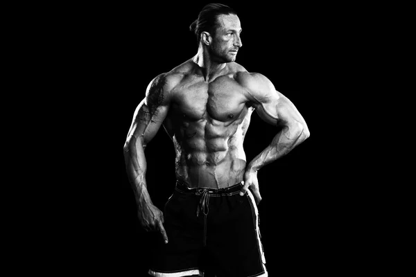 Muscular Bodybuilder Guy Posing Over Black Background — Stock Photo, Image