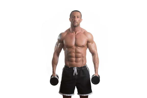 Man Working Out With Dumbbells On White Background — Stock Photo, Image