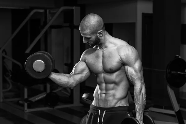 Manliga kroppsbyggare gör tung vikt övning för biceps — Stockfoto