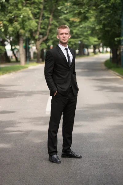 Portret van een vertrouwen zakenman buiten In Park — Stockfoto