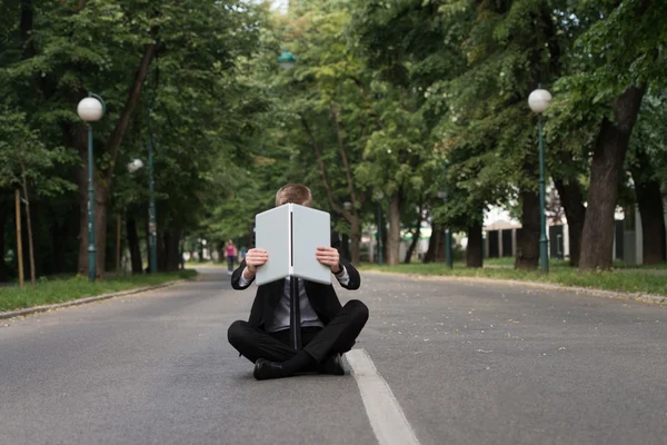 Angry Business Man Throwing His Tablet Computer — Stock Photo, Image