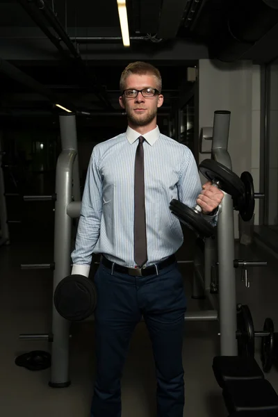 Business Man Working Out Biceps — Stock Photo, Image