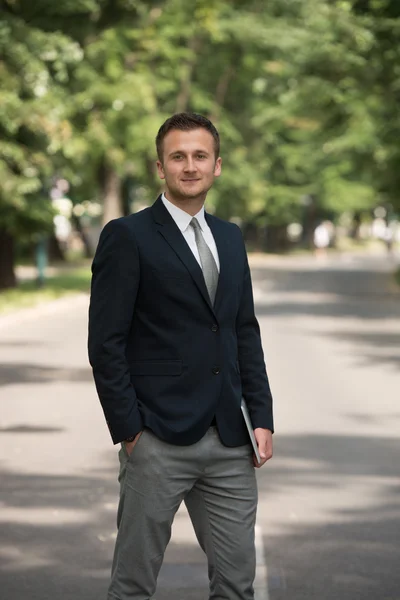 Portrait Of A Confident Businessman Outdoors In Park — Stock Photo, Image