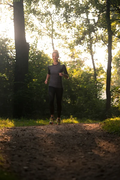 Corredor femenino corriendo entrenamiento al aire libre en un parque —  Fotos de Stock