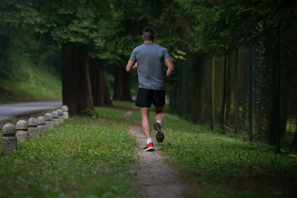 Maschio corridore jogging durante allenamento all'aperto nel parco — Foto Stock