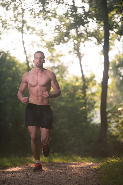 Corredor masculino corriendo durante el entrenamiento al aire libre en el parque —  Fotos de Stock