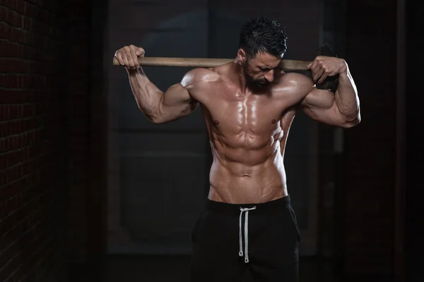 Man With Hammer Showing His Well Trained Body — Stock Photo, Image