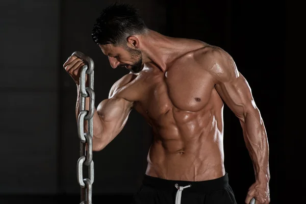 Biceps Exercise With Chains — Stock Photo, Image