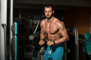 erkek vücut geliştirmeci triceps için ağır egzersiz yaparak
