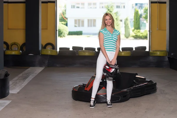 Young Woman Karting Racer — Stock Photo, Image