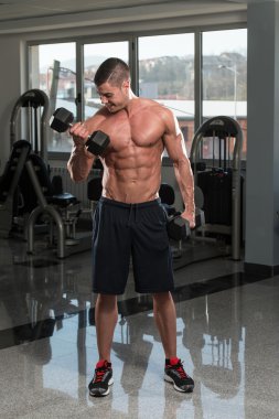 pazı için ağır egzersiz yaparak genç vücut geliştirmeci