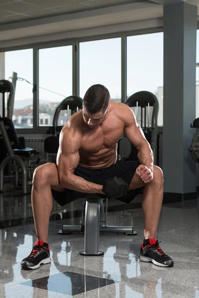 Young Man Doing Exercise For Biceps — Stock Photo, Image