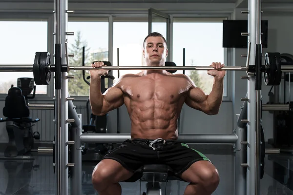 Shoulders Workout With Barbell — Stock Photo, Image