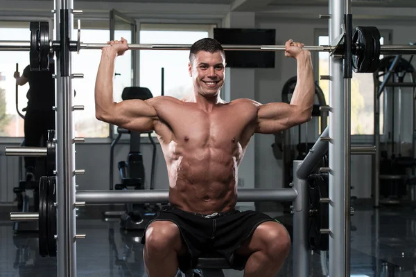 Exercise Shoulders With Barbell — Stock Photo, Image