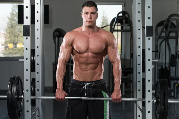 Exercise For Trapezius With Barbell — Stock Photo, Image