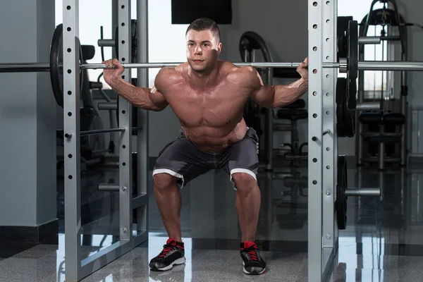 Young Man Doing Exercise Barbell Squat — Stock Photo, Image