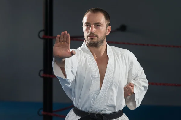 Siyah kuşak karate uzmanı ile mücadele duruş — Stok fotoğraf