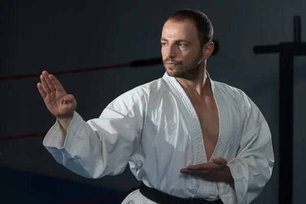 Taekwondo fighter uzman mücadele duruşu ile — Stok fotoğraf