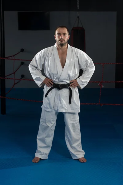 Black Belt Karate Expert With Fight Stance — Stock Photo, Image