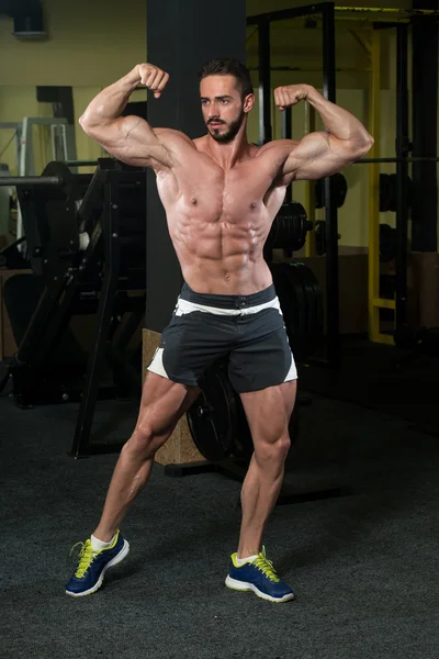 Bodybuilder utför bakre dubbel biceps utgör — Stockfoto