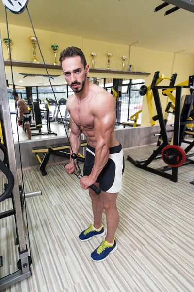 Young Man Exercising Triceps In Healthy Club — Stock Photo, Image