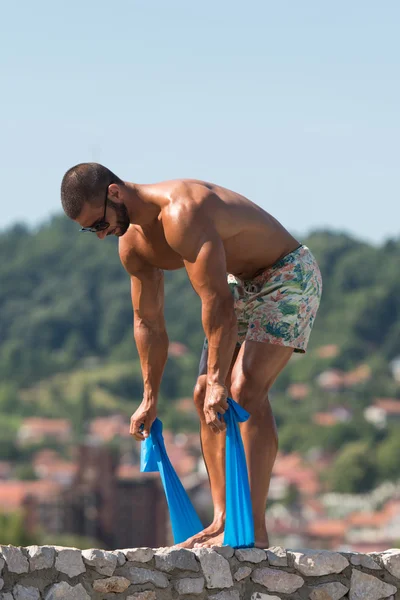 Back Exercise Using Resistance Bands — Stock Photo, Image