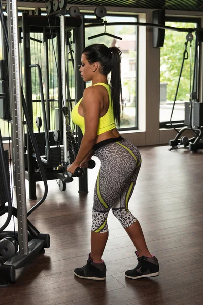 Mulher latina fazendo exercício de peso pesado para tríceps — Fotografia de Stock