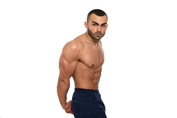 Muscular Bodybuilder Man Posing Over White Background — Stock Photo, Image